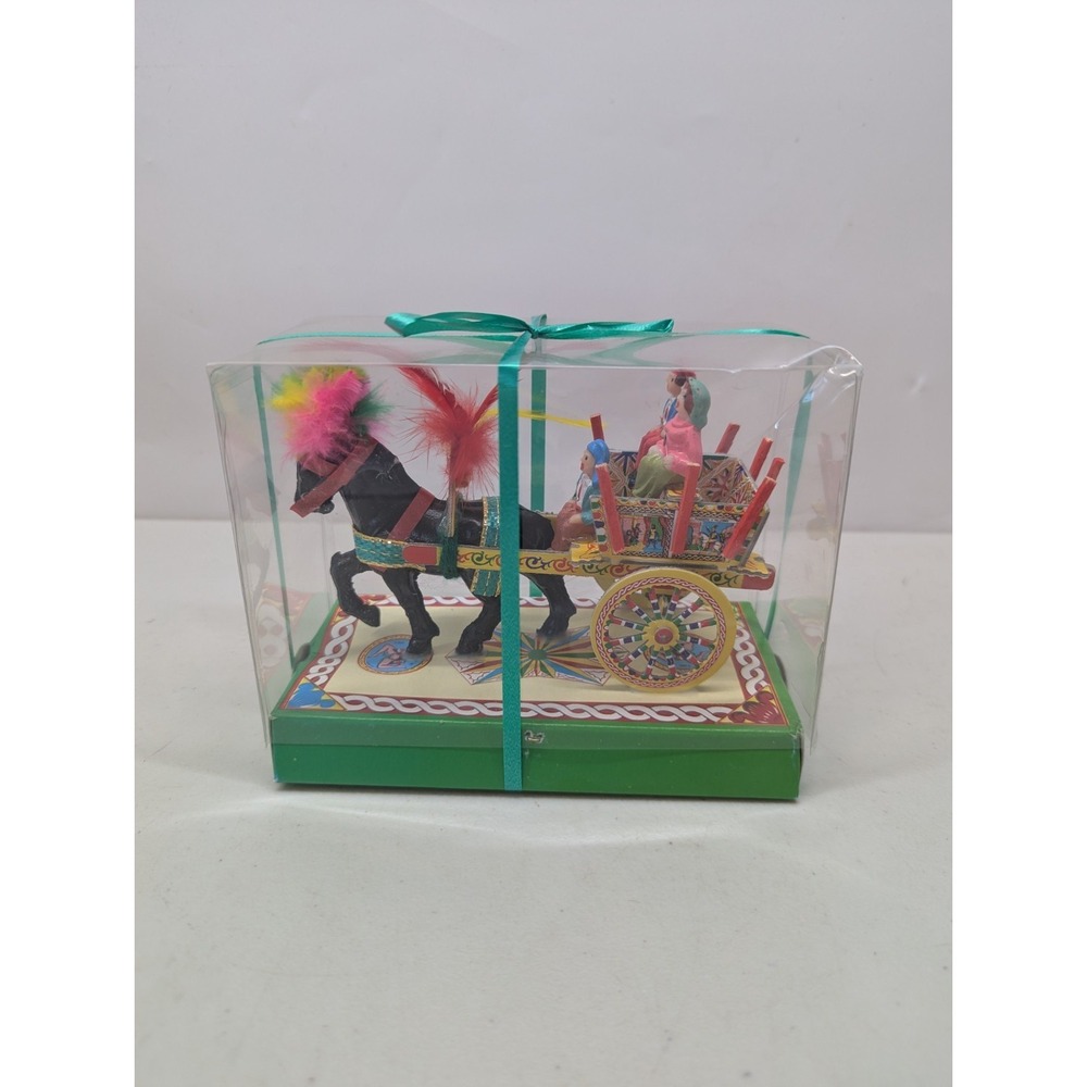 Vintage Sicilian Handcrafted Wooden Horse Carriage Cart Souvenir Italy *Read